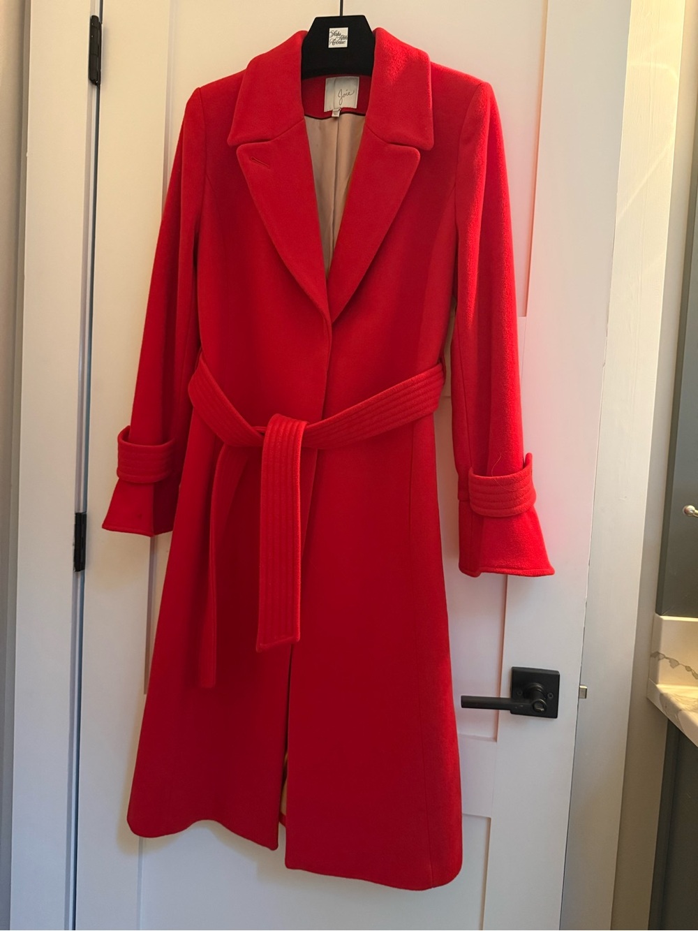 Joie Bold Red Belted Wool Trench Coat